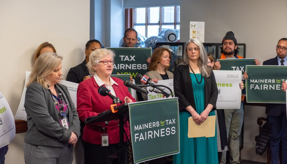 Rep. Ann Matlack speaks at Thursday's press conference organized by Mainers for Tax Fairness. Photo courtesy of Maine Center for Economic Policy.