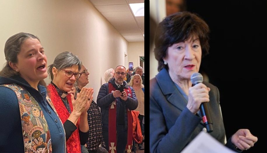 Protesters outside Sen. Collins' Portland office.
